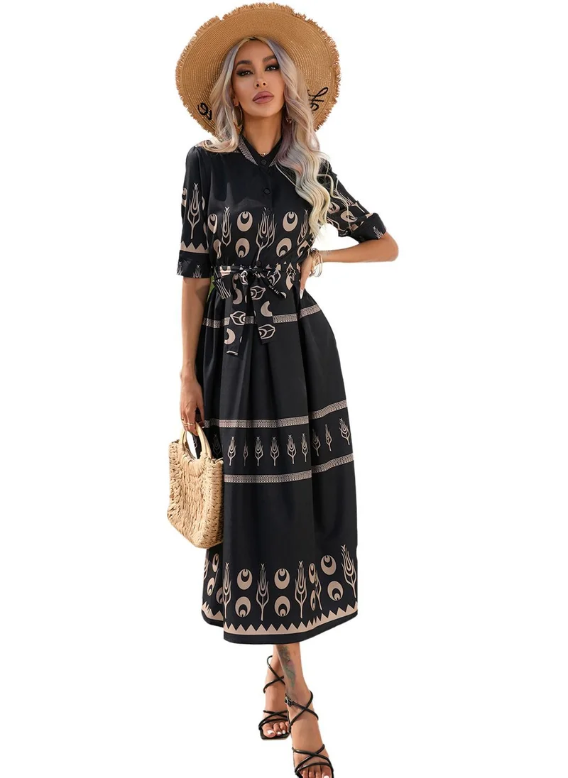 YUNIQEE Patterned Waist Tie Dress