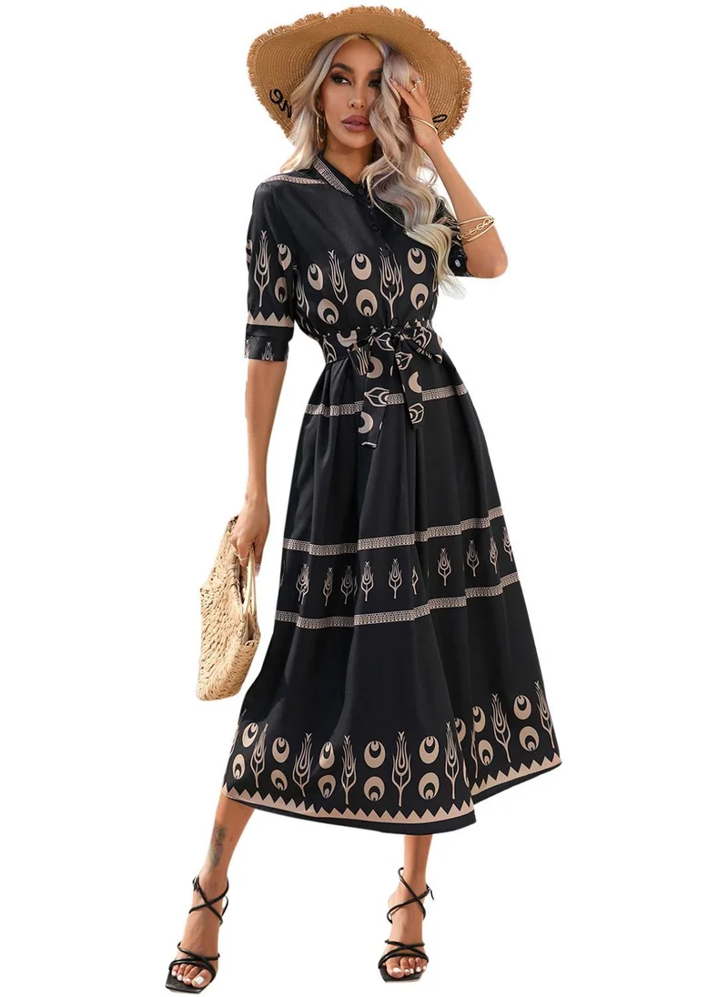 YUNIQEE Patterned Waist Tie Dress