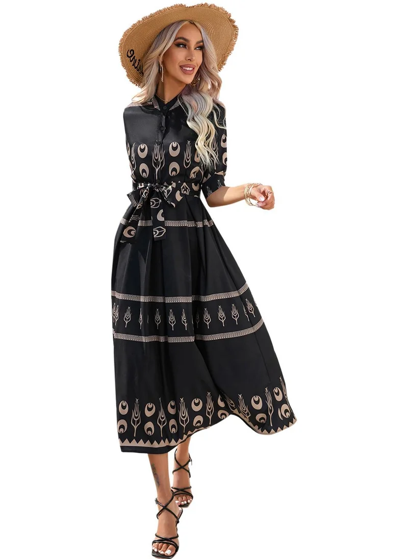 YUNIQEE Patterned Waist Tie Dress