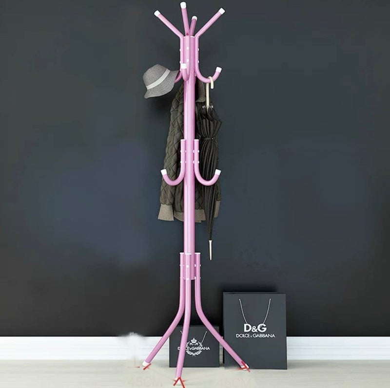 Metal Coat Rack Holder with 9 Hooks for Purse Handbags Scarves Hats Umbrellas Storage (Pink) - Image 1