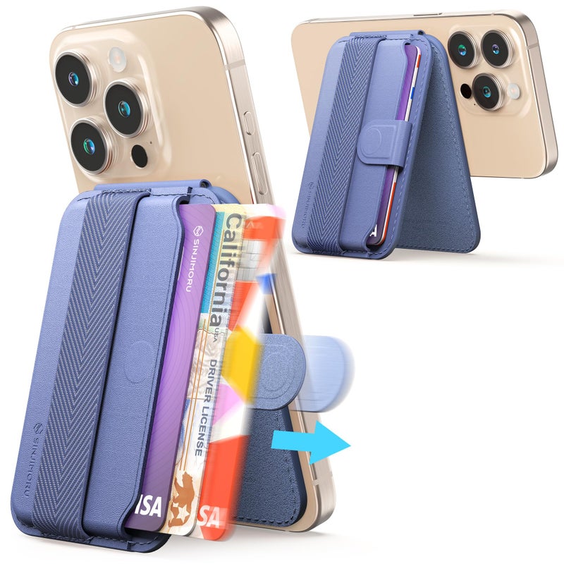 Sinjimoru Pull Eject Magnetic Wallet for iPhone 3Card Holder with Adjustable Stand Compatible with MagSafe Lavender - Image 2
