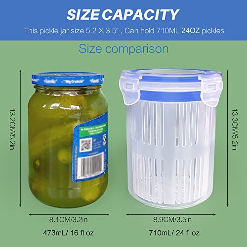 KIKINIKO Pickle Jar 24oz 2Pack Pickle container with strainer Pickle Holder Keeper Lifter, pickle storage container suitable for pickling small jars of kimchi, Flip Jar with Leak Proof and Lock It Lid - Image 2