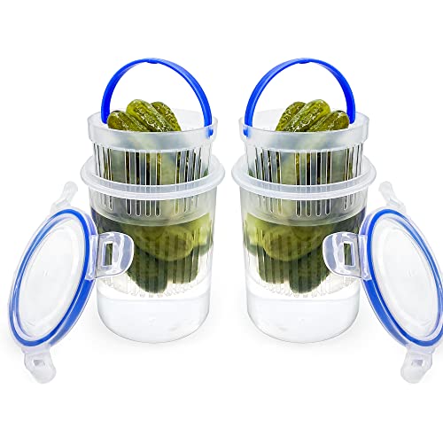 KIKINIKO Pickle Jar 24oz 2Pack Pickle container with strainer Pickle Holder Keeper Lifter, pickle storage container suitable for pickling small jars of kimchi, Flip Jar with Leak Proof and Lock It Lid - Image 1