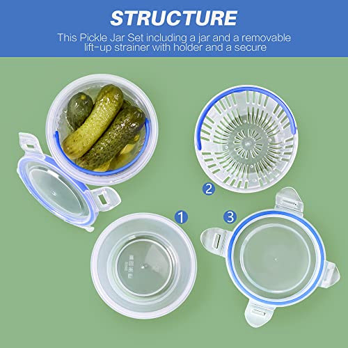 KIKINIKO Pickle Jar 24oz 2Pack Pickle container with strainer Pickle Holder Keeper Lifter, pickle storage container suitable for pickling small jars of kimchi, Flip Jar with Leak Proof and Lock It Lid - Image 3