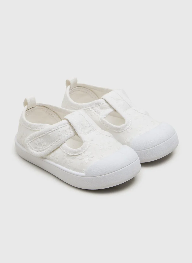 Matalan Girls White Broderie T Bar Shoes