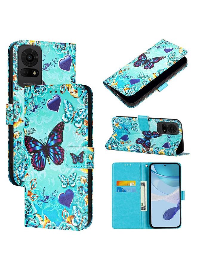 Zaboon - For TCL 50 LE 5G Colored Drawing Pattern Plain Weave Leather Phone Case(Love Butterfly) - Image 1