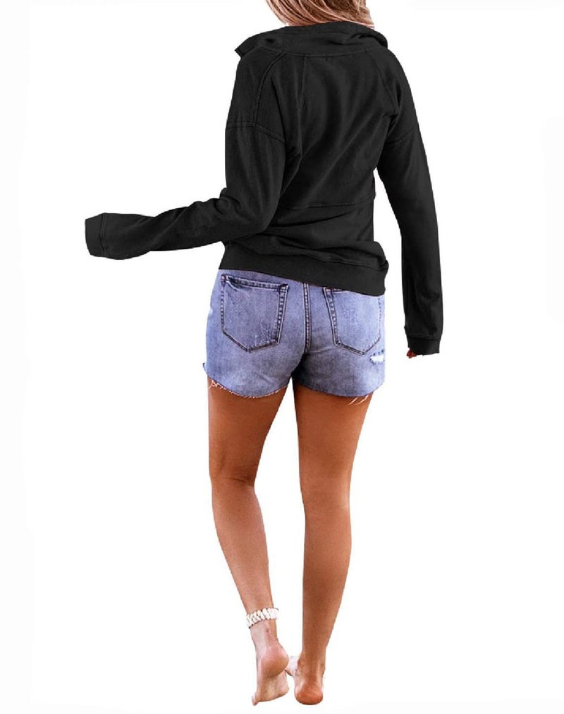 Floral Find Women's Long Sleeve Lapel Half Zip Up Sweatshirt Solid Stylish Loose Fit Casual Pullover Tops (Black, Small) - Image 3