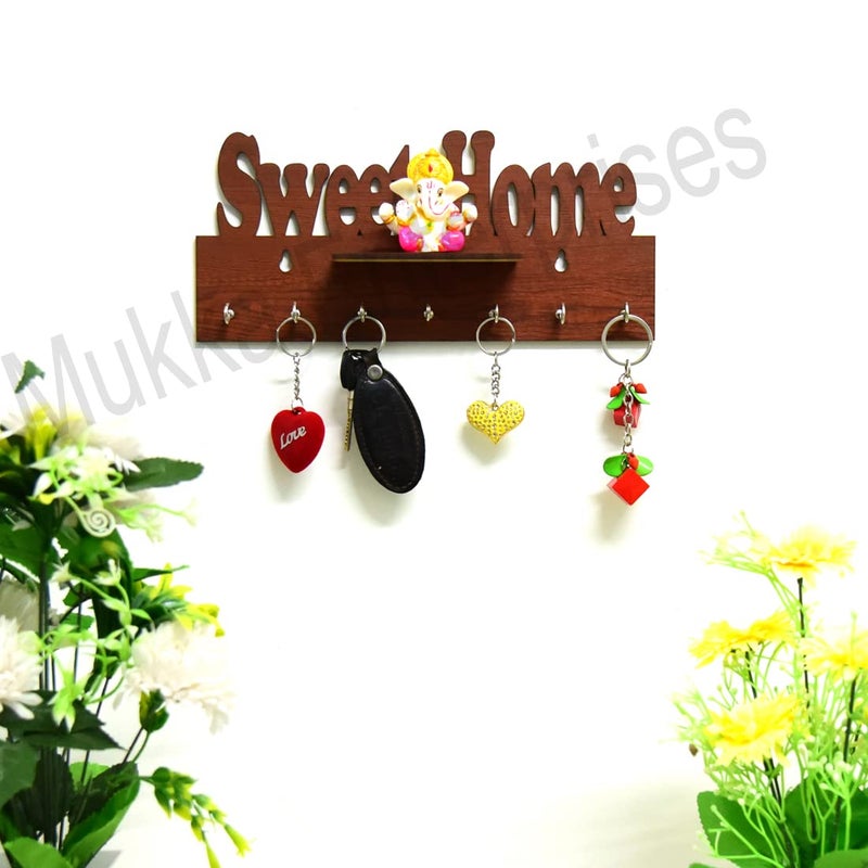 MUKKA ENTERPRISES Stylish Unique Desiner Wood Key Holder for HomeOfficeKitchenKey HoldersBest Decorative Item for Home Keys Stand Wooden Key Holder Sweet Home 7 Hooks 28 cm - Image 2