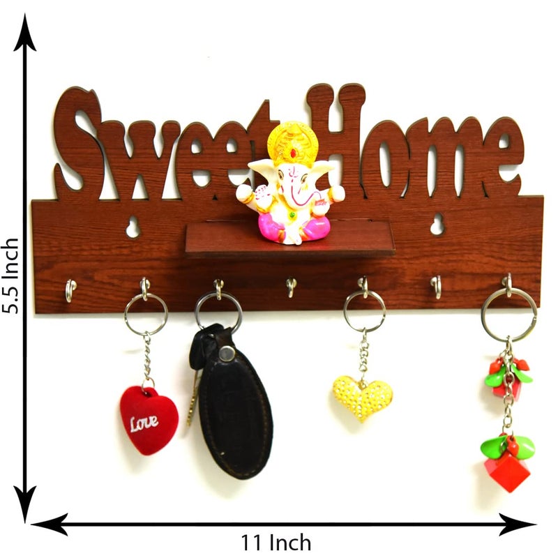 MUKKA ENTERPRISES Stylish Unique Desiner Wood Key Holder for HomeOfficeKitchenKey HoldersBest Decorative Item for Home Keys Stand Wooden Key Holder Sweet Home 7 Hooks 28 cm - Image 3
