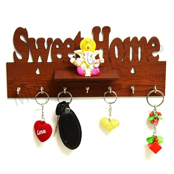 MUKKA ENTERPRISES Stylish Unique Desiner Wood Key Holder for HomeOfficeKitchenKey HoldersBest Decorative Item for Home Keys Stand Wooden Key Holder Sweet Home 7 Hooks 28 cm - Image 4