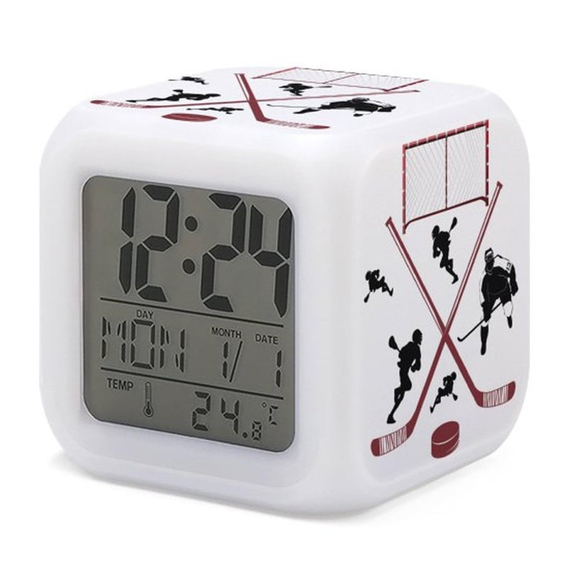 XUWU Hockey Ball Alarm Clock for Kids Boy Girl 7 LED Color Changing Wake Up Clock Home Decor Bedroom Digital with Temperature Display