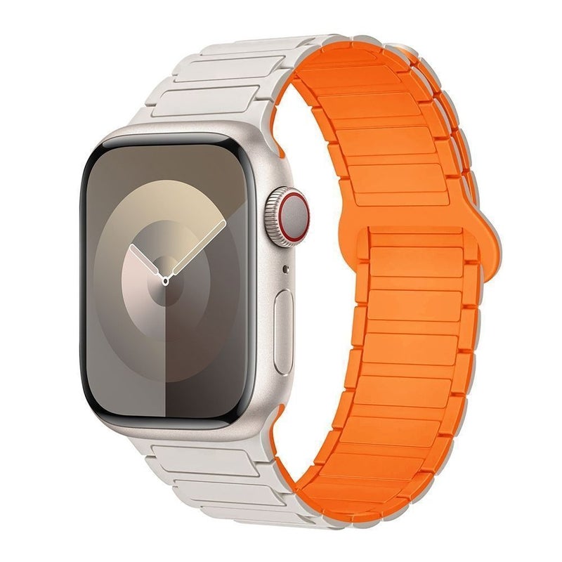 Magnetic Watch Strap for Apple Watch 44mm/45mm/46mm/49mm, Soft Silicone Replacement Quick Fit Sport band for iWatch Series 11/10/9/8/7/6/5/4, Ultra 2/Ultra 3, SE 2/SE3, Starlight&Orange