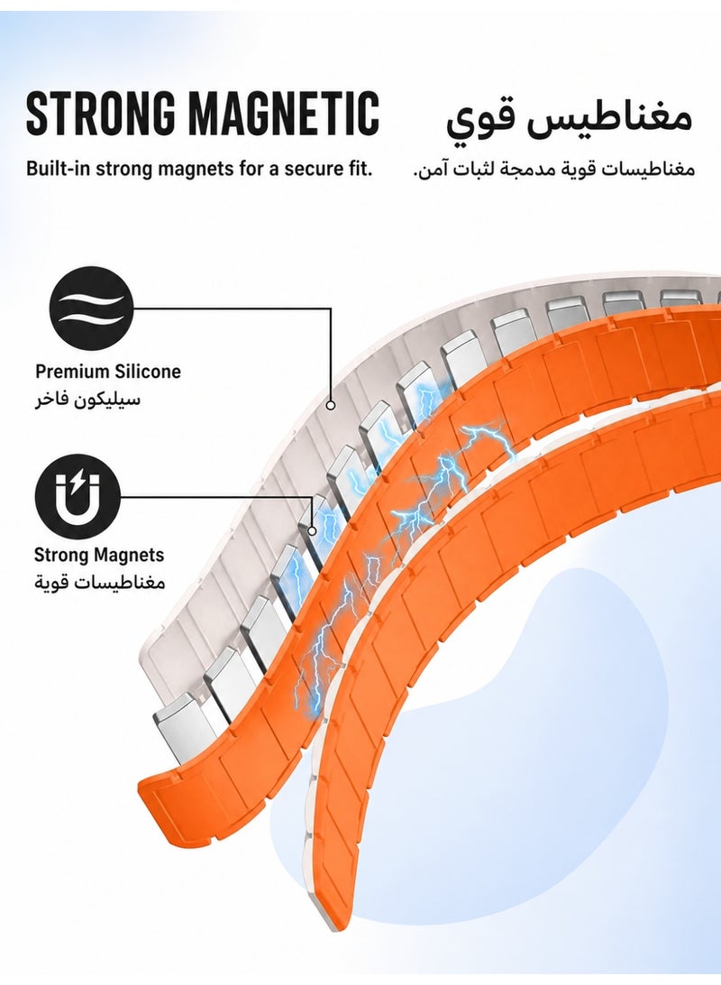حزام ساعة ذكي مغناطيسي، مقاس 44 مم/45 مم/46 مم/49 مم، حزام رياضي بديل من السيليكون الناعم سريع التركيب لساعة iWatch سلسلة Series 11/10/9/8/7/6/5/4، وUltra 2/Ultra 3، وSE 2/SE3، لون ضوء النجوم والبرتقالي - Image 3