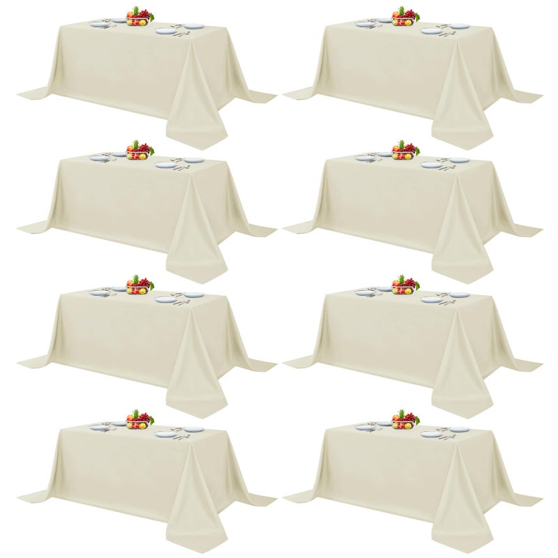 Fitable 8 Pack Rectangle Tablecloths: Stain Resistant Wrinkle Free Fabric Table Clothes, Washable Reusable Polyester Table Covers for Wedding Party Birthday Banquet Reception(Ivory, 90x132 Inch) - Image 1
