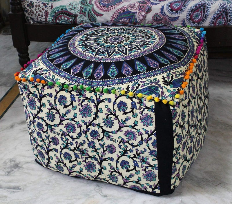 CRAFT KALA غطاء وسادة طاولة مربعة ذات تصميم ماندالا من ، بحجم 22×22×14 بوصة، بلون الغزال الأخضر الغامق. - Image 5