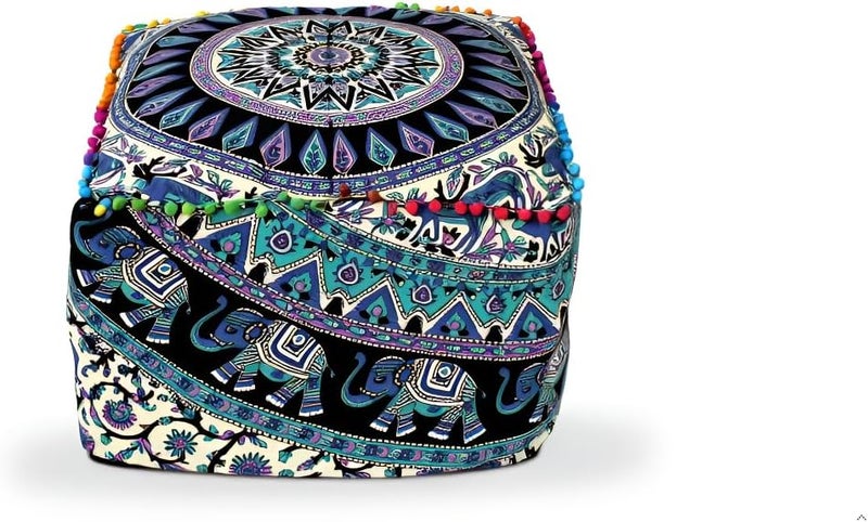 CRAFT KALA غطاء وسادة طاولة مربعة ذات تصميم ماندالا من ، بحجم 22×22×14 بوصة، بلون الغزال الأخضر الغامق. - Image 1