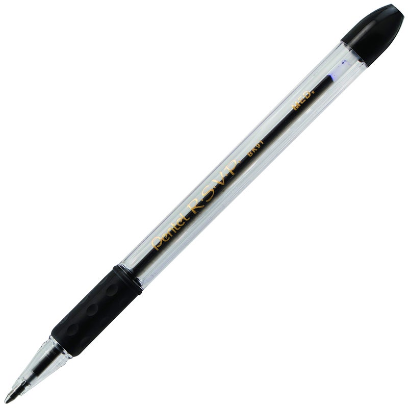 Pentel قلم حبر جاف بنتل RSVP، (1.0 مم)، خط متوسط، حبر أسود، علبة من 12 (BK91-A) - Image 1