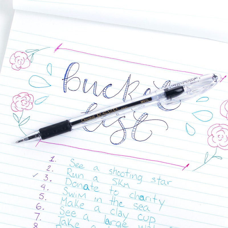 Pentel قلم حبر جاف بنتل RSVP، (1.0 مم)، خط متوسط، حبر أسود، علبة من 12 (BK91-A) - Image 2