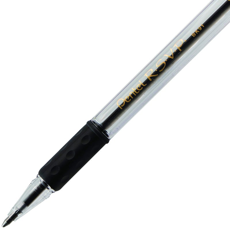 Pentel قلم حبر جاف بنتل RSVP، (1.0 مم)، خط متوسط، حبر أسود، علبة من 12 (BK91-A) - Image 5
