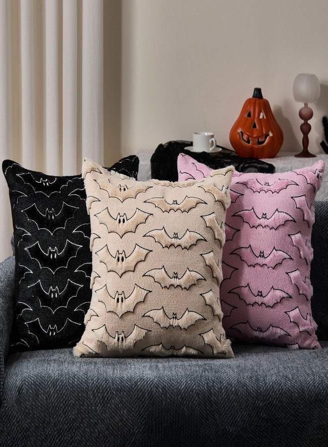 DFXSZ Halloween Pillow Covers 18x18 inch Set of 2 Beige Bat with Black Eyes Throw Pillow Cases Soft Plush Faux Fur Wool Couch Cushion Case for Chair Sofa Bedroom Living Room Home Decor PTK059A18 - Image 2