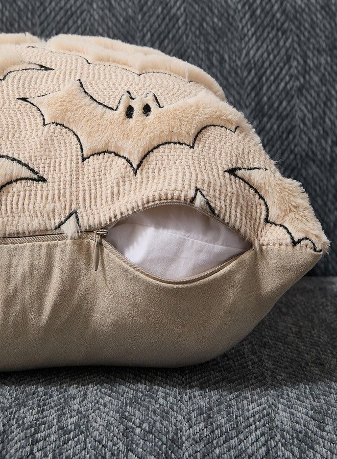 DFXSZ Halloween Pillow Covers 18x18 inch Set of 2 Beige Bat with Black Eyes Throw Pillow Cases Soft Plush Faux Fur Wool Couch Cushion Case for Chair Sofa Bedroom Living Room Home Decor PTK059A18 - Image 3