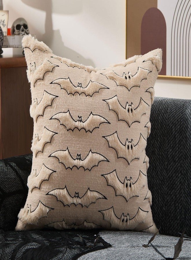 DFXSZ Halloween Pillow Covers 18x18 inch Set of 2 Beige Bat with Black Eyes Throw Pillow Cases Soft Plush Faux Fur Wool Couch Cushion Case for Chair Sofa Bedroom Living Room Home Decor PTK059A18 - Image 5