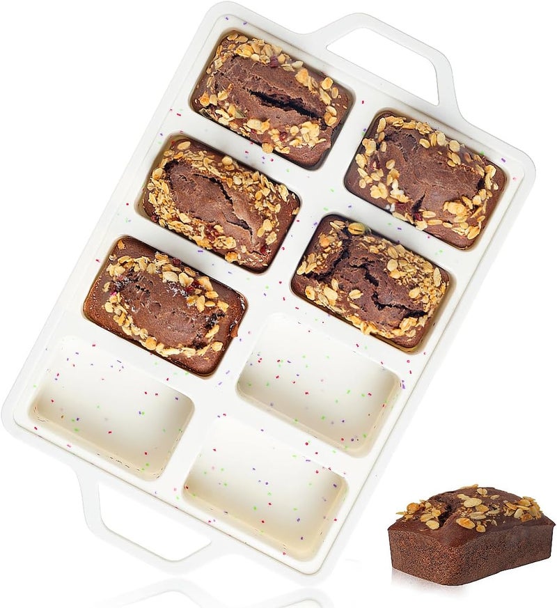 CAKETIME Mini Loaf Pan, Metal Reinforced Silicone Mini Bread Loaf Pan Nonstick Cornbread Pan 8 Cavities Small Loaf Pans for Baking Bread, Loaf, Meatloaf, Brownie, Butter - Image 1