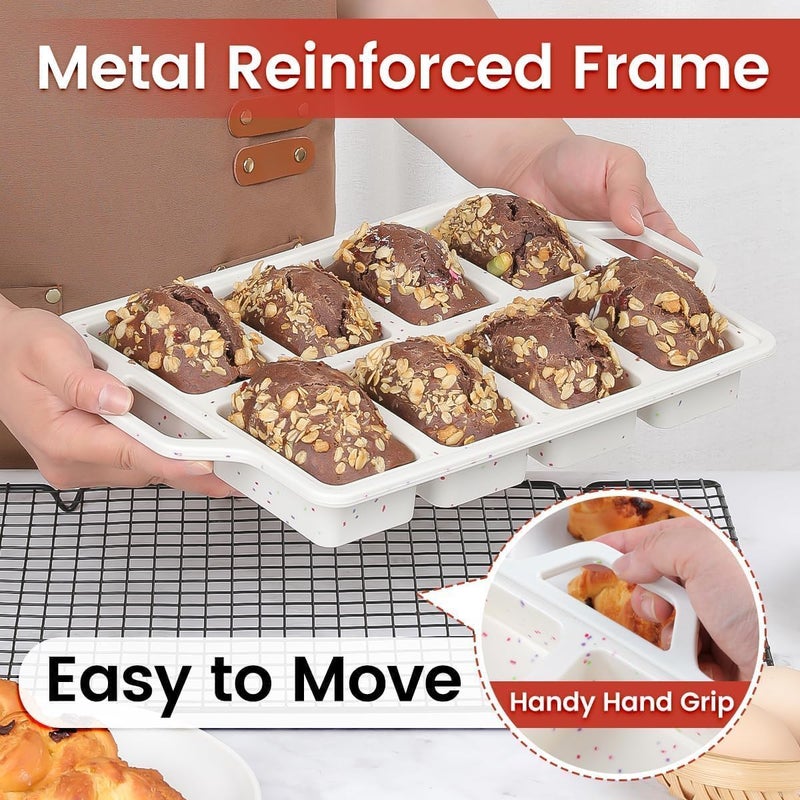 CAKETIME Mini Loaf Pan, Metal Reinforced Silicone Mini Bread Loaf Pan Nonstick Cornbread Pan 8 Cavities Small Loaf Pans for Baking Bread, Loaf, Meatloaf, Brownie, Butter - Image 3