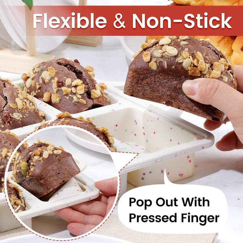 CAKETIME Mini Loaf Pan, Metal Reinforced Silicone Mini Bread Loaf Pan Nonstick Cornbread Pan 8 Cavities Small Loaf Pans for Baking Bread, Loaf, Meatloaf, Brownie, Butter - Image 5