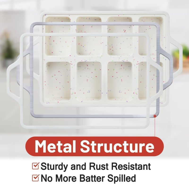 CAKETIME Mini Loaf Pan, Metal Reinforced Silicone Mini Bread Loaf Pan Nonstick Cornbread Pan 8 Cavities Small Loaf Pans for Baking Bread, Loaf, Meatloaf, Brownie, Butter - Image 2