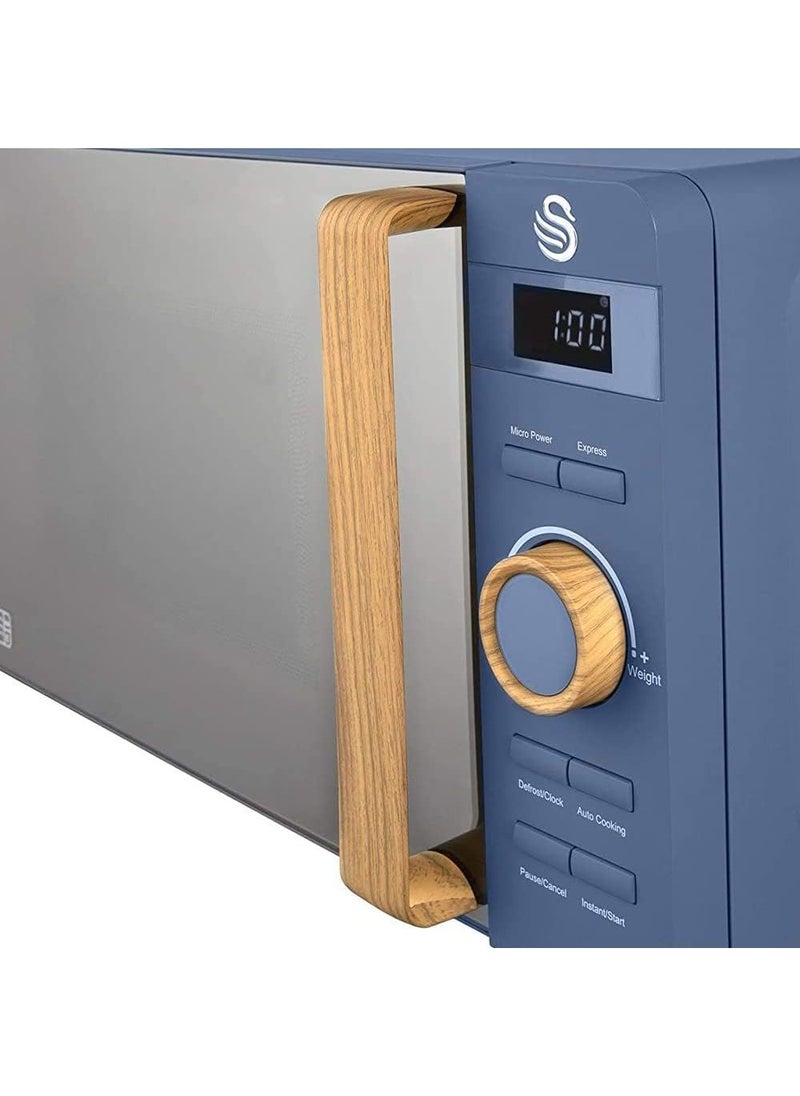 Swan - Swan 20L Nordic Digital LED Microwave, 6 Power Levels, Wood Effect Handle, Soft Touch Housing and Matte Finish, 800W, Blue, SM22036LBLUN - Image 1