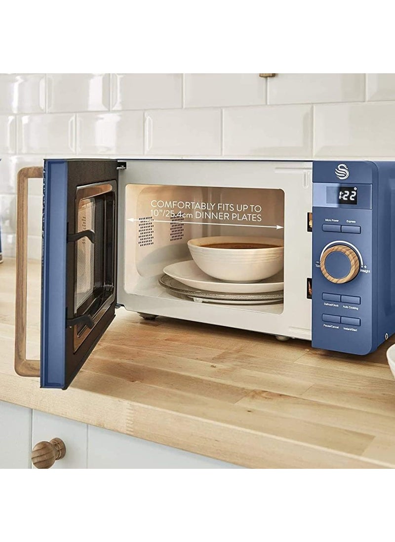 Swan - Swan 20L Nordic Digital LED Microwave, 6 Power Levels, Wood Effect Handle, Soft Touch Housing and Matte Finish, 800W, Blue, SM22036LBLUN - Image 1