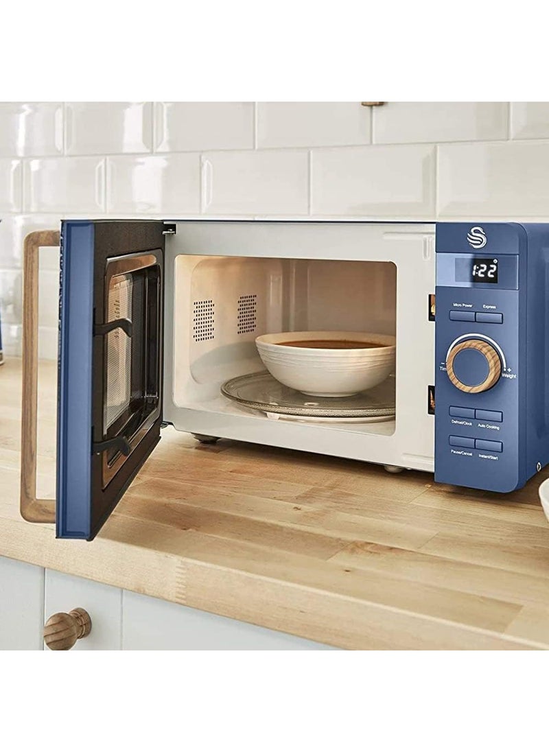Swan - Swan 20L Nordic Digital LED Microwave, 6 Power Levels, Wood Effect Handle, Soft Touch Housing and Matte Finish, 800W, Blue, SM22036LBLUN - Image 1