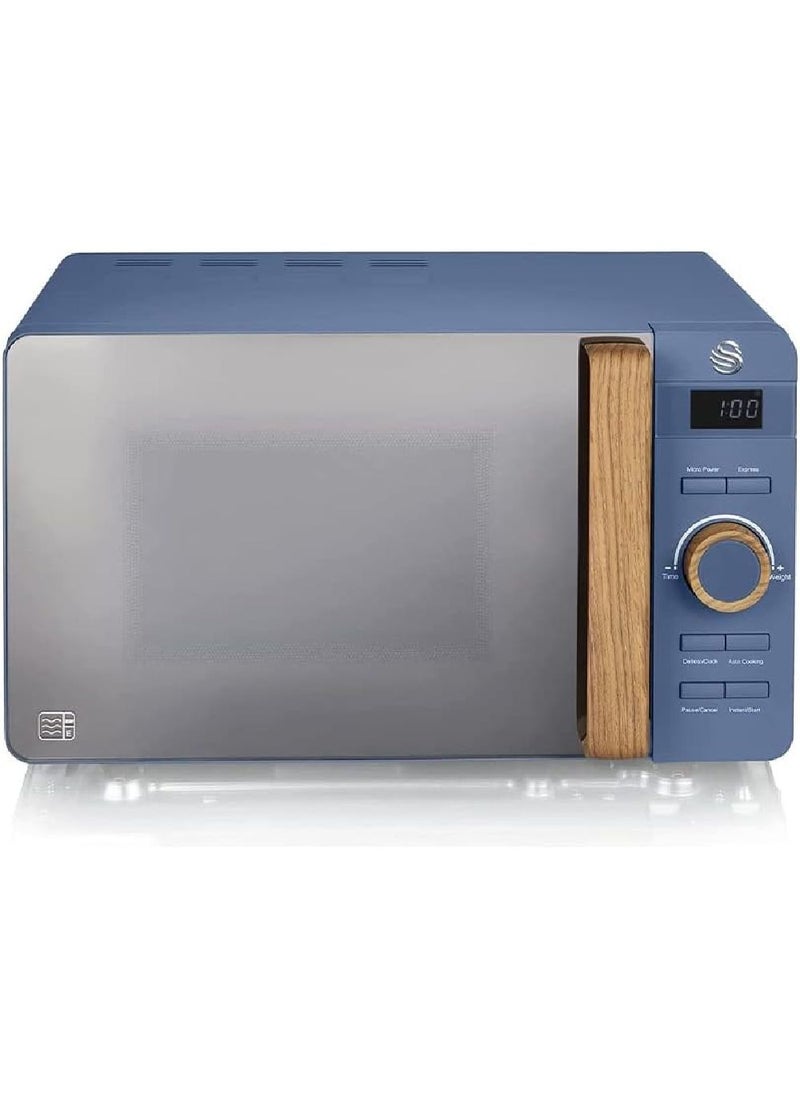 Swan - Swan 20L Nordic Digital LED Microwave, 6 Power Levels, Wood Effect Handle, Soft Touch Housing and Matte Finish, 800W, Blue, SM22036LBLUN - Image 1