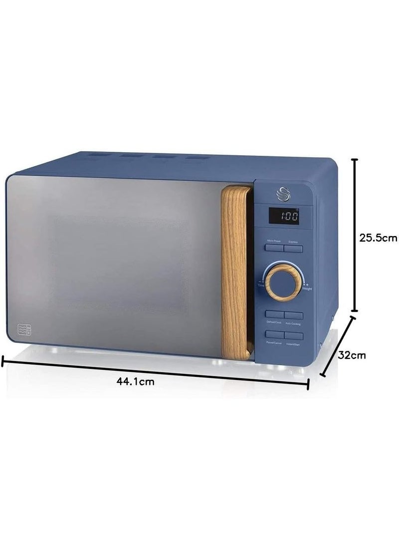 Swan - Swan 20L Nordic Digital LED Microwave, 6 Power Levels, Wood Effect Handle, Soft Touch Housing and Matte Finish, 800W, Blue, SM22036LBLUN - Image 1