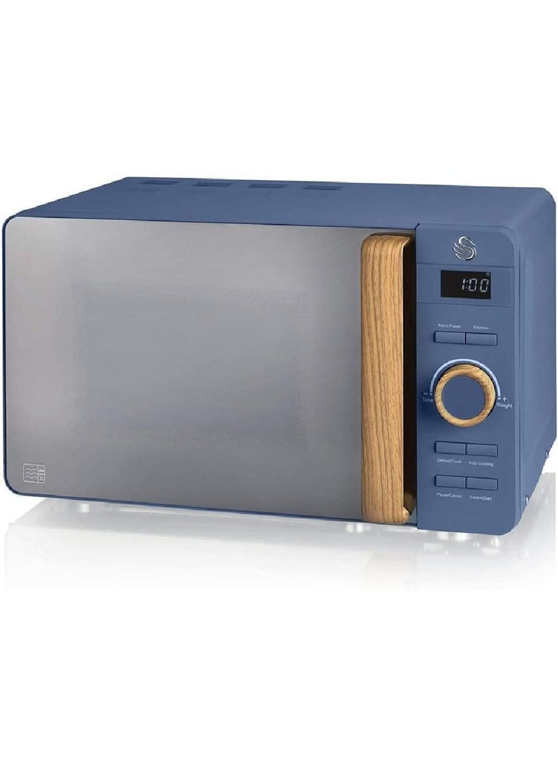 Swan - Swan 20L Nordic Digital LED Microwave, 6 Power Levels, Wood Effect Handle, Soft Touch Housing and Matte Finish, 800W, Blue, SM22036LBLUN - Image 1