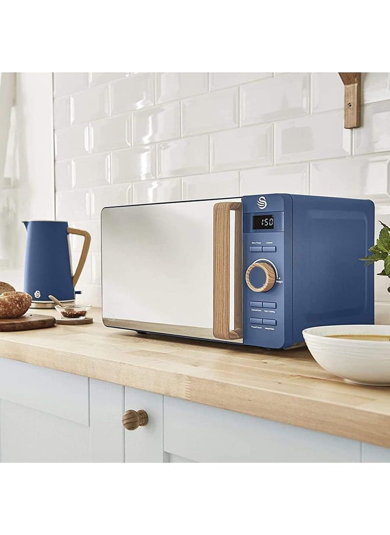 Swan - Swan 20L Nordic Digital LED Microwave, 6 Power Levels, Wood Effect Handle, Soft Touch Housing and Matte Finish, 800W, Blue, SM22036LBLUN - Image 1