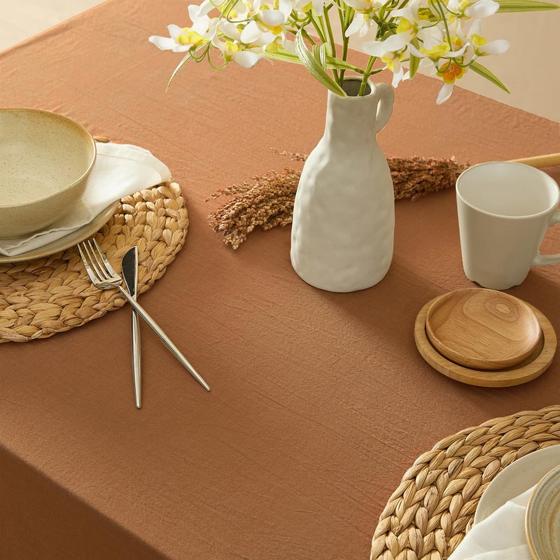 MONDAY MOOSE Ruffle Farmhouse Rustic Rectangle Natural Stonewashed Cotton Tablecloth for Kitchen, Dining Room, Restaurant (55x70 inch, Cinnamon) - Image 5