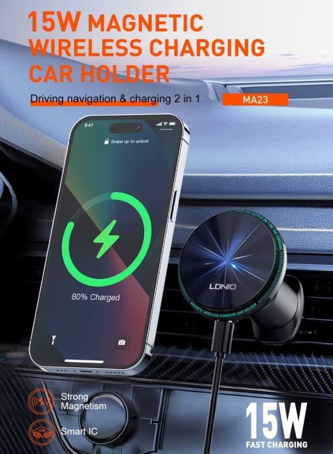 LDNIO 360° Rotating Magnetic Car Phone Holder – Universal Strong Magnet Mobile Stand Mount for Dashboard or Air Vent | Compact Hands-Free Smartphone Holder for iPhone Samsung GPS Navigation Use - Image 1