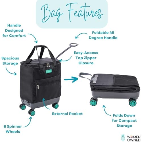 Handy Sandy Haul-It Foldable Rolling Tote – Patented Heavy-Duty Utility Bag with 8 Spinner Wheels, – Reusable Grocery Cart, Laundry Carrier, Travel Tote, Commuter Bag for Shopping & More- Green - Image 2