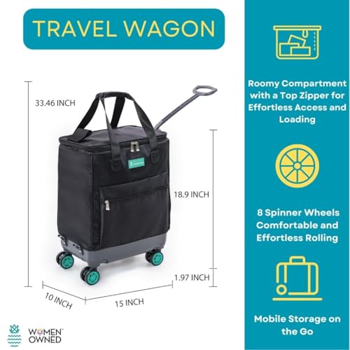 Handy Sandy Haul-It Foldable Rolling Tote – Patented Heavy-Duty Utility Bag with 8 Spinner Wheels, – Reusable Grocery Cart, Laundry Carrier, Travel Tote, Commuter Bag for Shopping & More- Green - Image 3