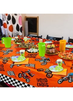 Patelai Dirt Bike Birthday Party Decorations Tablecloths Dirt Bike Table Covers Checkered Racing Motorcycle Theme Party Tablecovers Disposable Table Cover Moto Party Favors Party Supplies (2 Pieces)  - Image 5