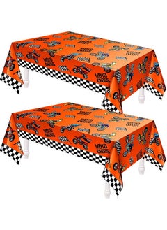 Patelai Dirt Bike Birthday Party Decorations Tablecloths Dirt Bike Table Covers Checkered Racing Motorcycle Theme Party Tablecovers Disposable Table Cover Moto Party Favors Party Supplies (2 Pieces)  - Image 1