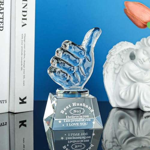 LONGWIN Best Husband Gifts from Wife, Husband Christmas Birthday Gifts Idea Crystal Awards with Thumbs Up, Unique Present for Husband Gift for Him Men - Image 3