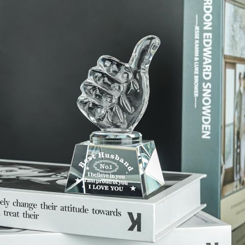 LONGWIN Best Husband Gifts from Wife, Husband Christmas Birthday Gifts Idea Crystal Awards with Thumbs Up, Unique Present for Husband Gift for Him Men - Image 2