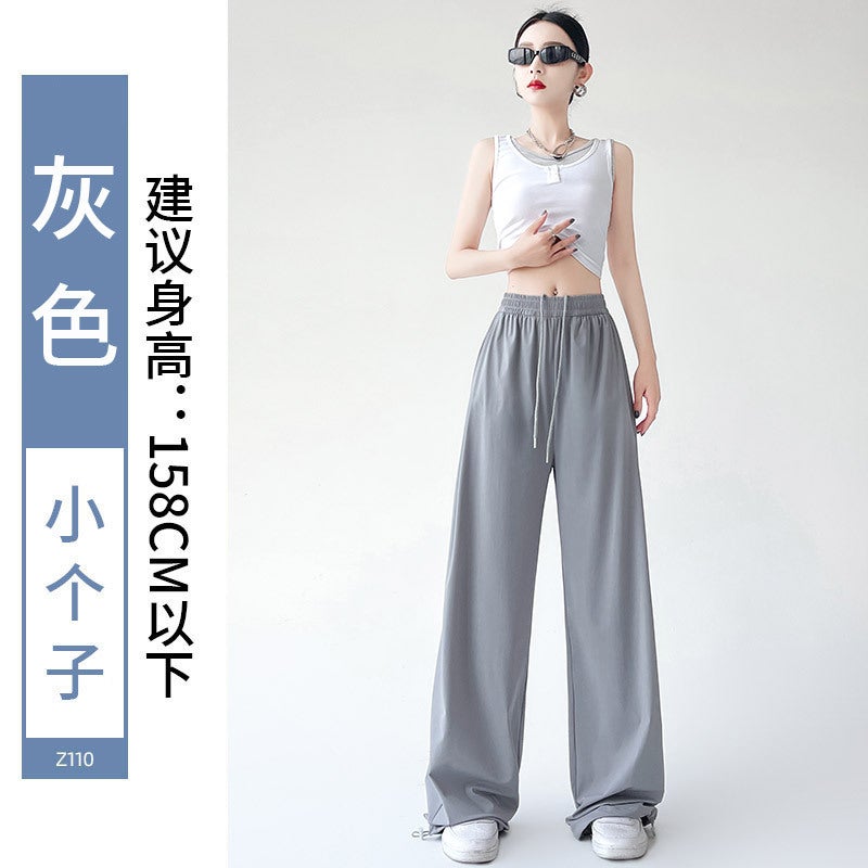 Ice Silk Sun Protection Pants Women'S Thin High Waist Straight Leg Wide Leg Pants All-Match Lazy Style Narrow Casual Quick-Drying Pants - Image 1