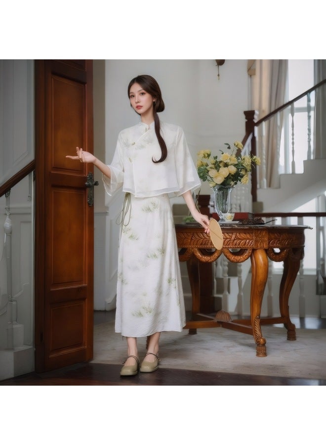 Chinese Style National Style Improved Cheongsam Suit Women's Spring And Summer Style Little Man Zen Tea Clothing Women's Two-piece Set