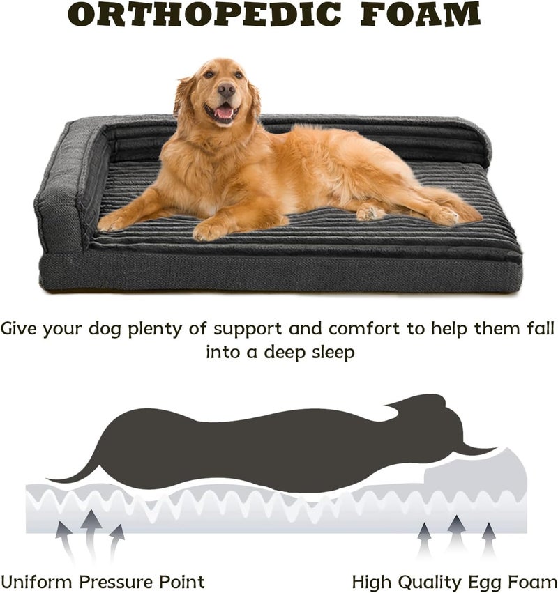 WINDRACING Orthopedic Dog Beds for Large Dogs, XLarge Waterproof Dog Bed with L Bolster Sides, Washable Big Pet Bed with Removable Cover & Non-Slip Bottom, 40 x 28 inch, Gray - Image 2