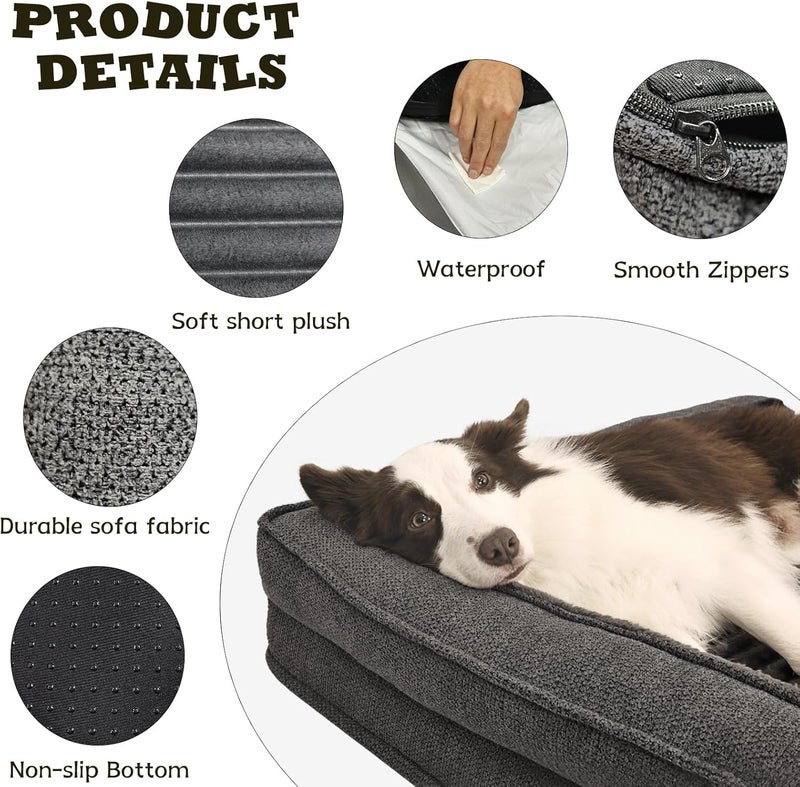 WINDRACING Orthopedic Dog Beds for Large Dogs, XLarge Waterproof Dog Bed with L Bolster Sides, Washable Big Pet Bed with Removable Cover & Non-Slip Bottom, 40 x 28 inch, Gray - Image 4