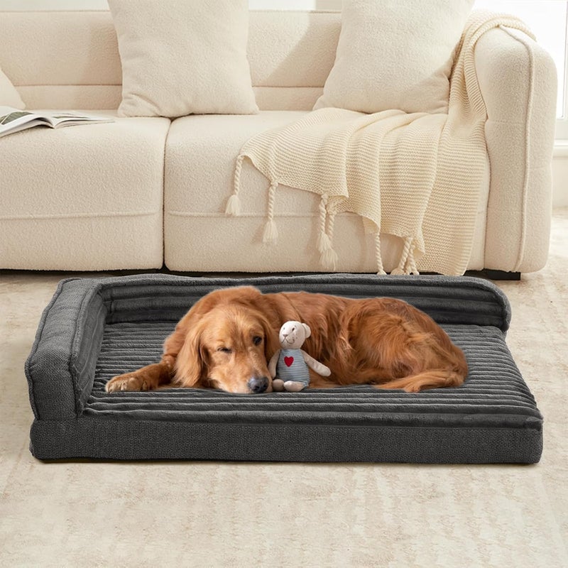 WINDRACING Orthopedic Dog Beds for Large Dogs, XLarge Waterproof Dog Bed with L Bolster Sides, Washable Big Pet Bed with Removable Cover & Non-Slip Bottom, 40 x 28 inch, Gray - Image 3